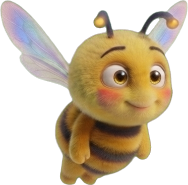 Pippy the bee, the star of Word Meadow, flying over the meadow